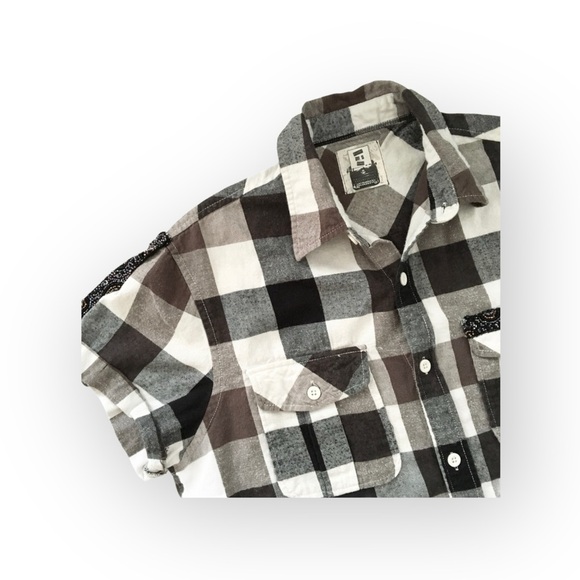 new LF Furst of a Kind  Sequin Embellish Plaid Flannel Shirt Shacket  Academia - Picture 14 of 16